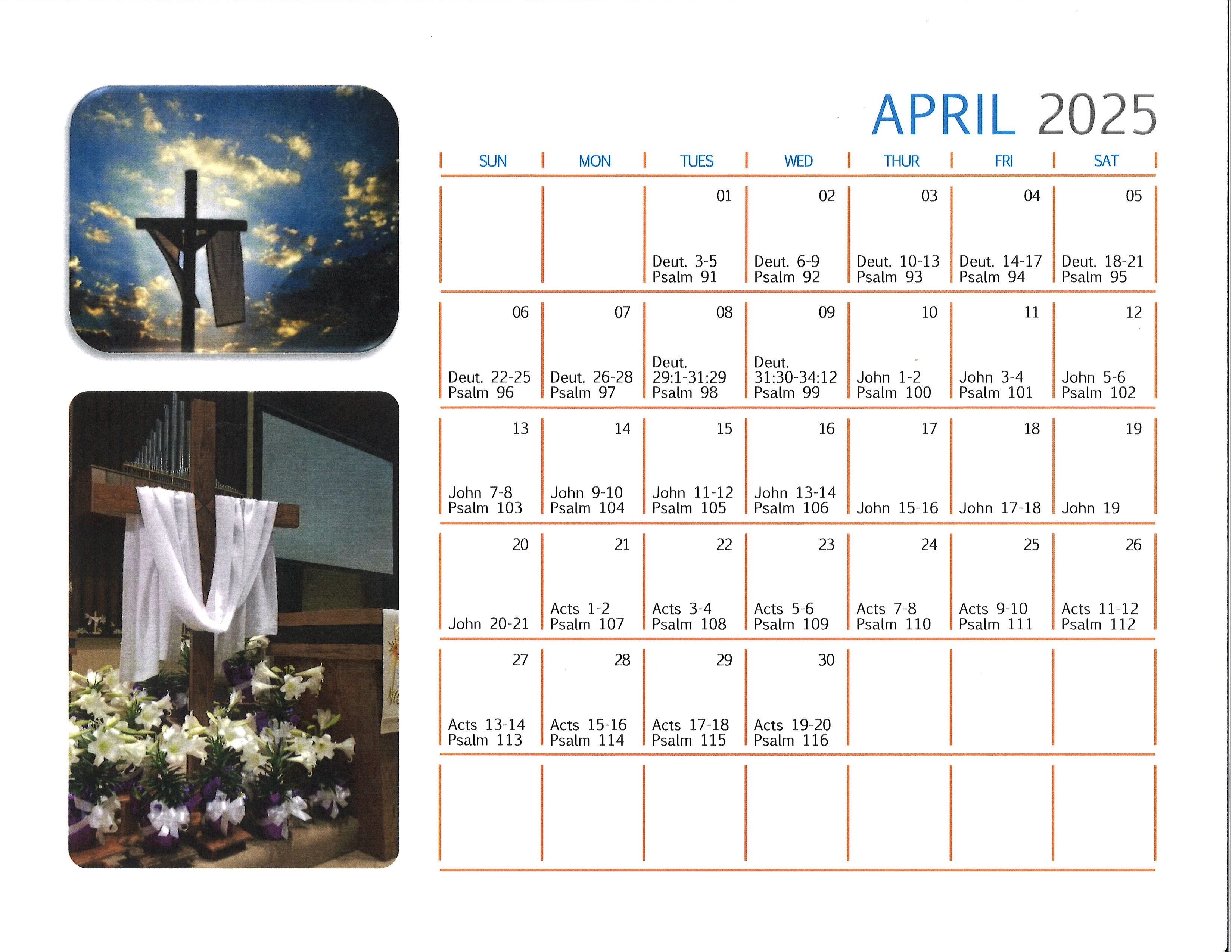 aPRIL READING CALENDAR
