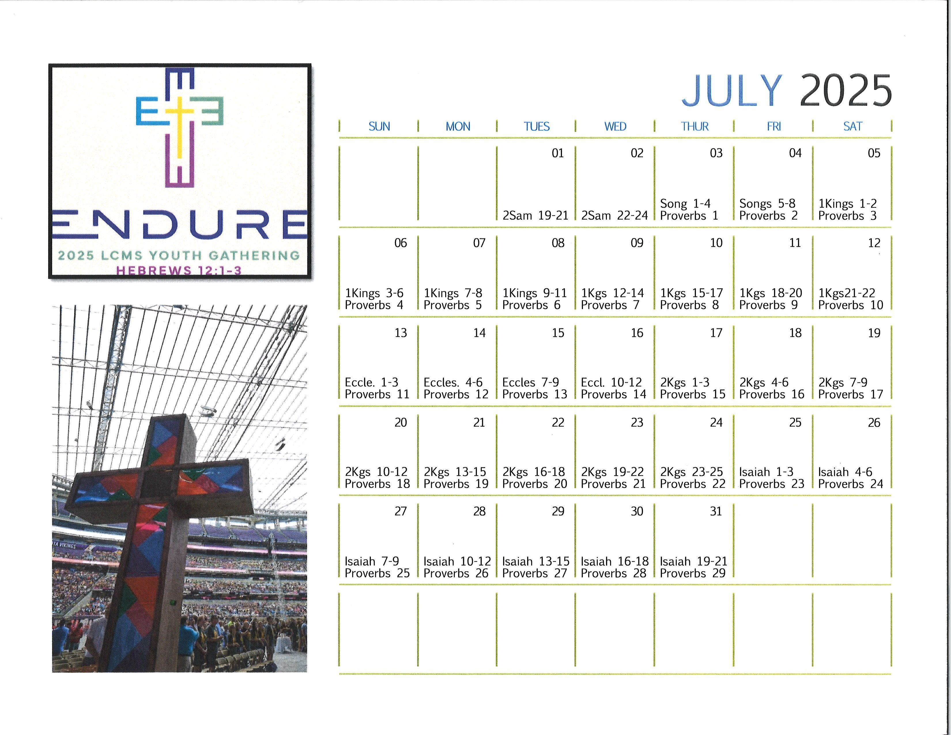 July Reading calendar